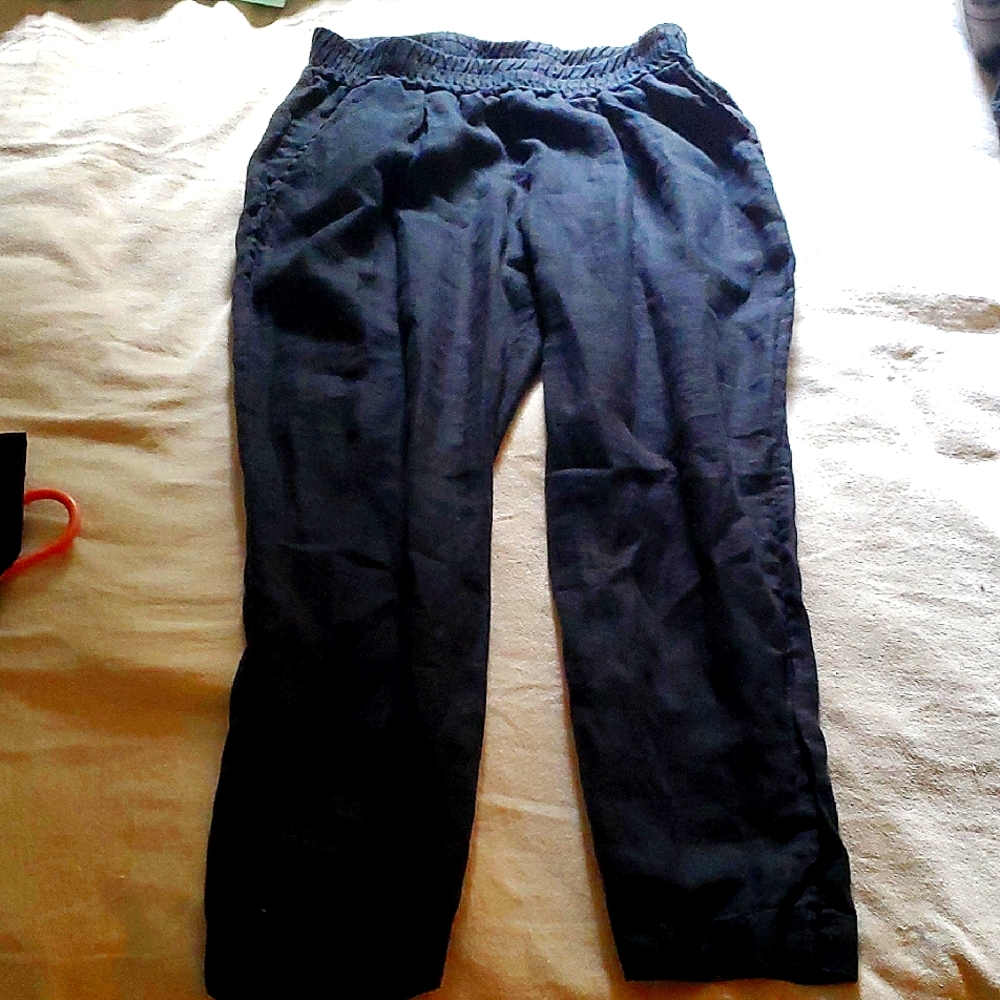 Mama B LIGHTWEIGHT Cropped linen Black Pants